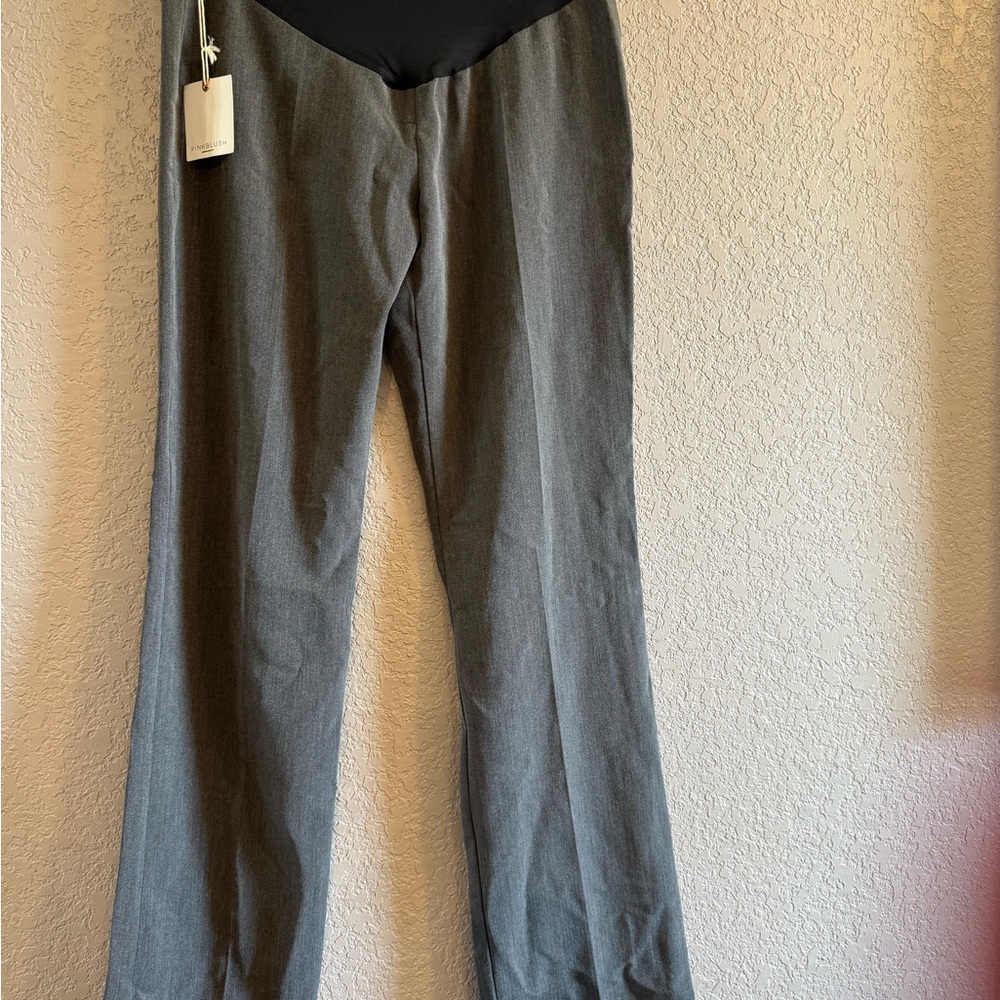 Pinkblush Maternity Gray Straight-Leg Pants with Black Waistband